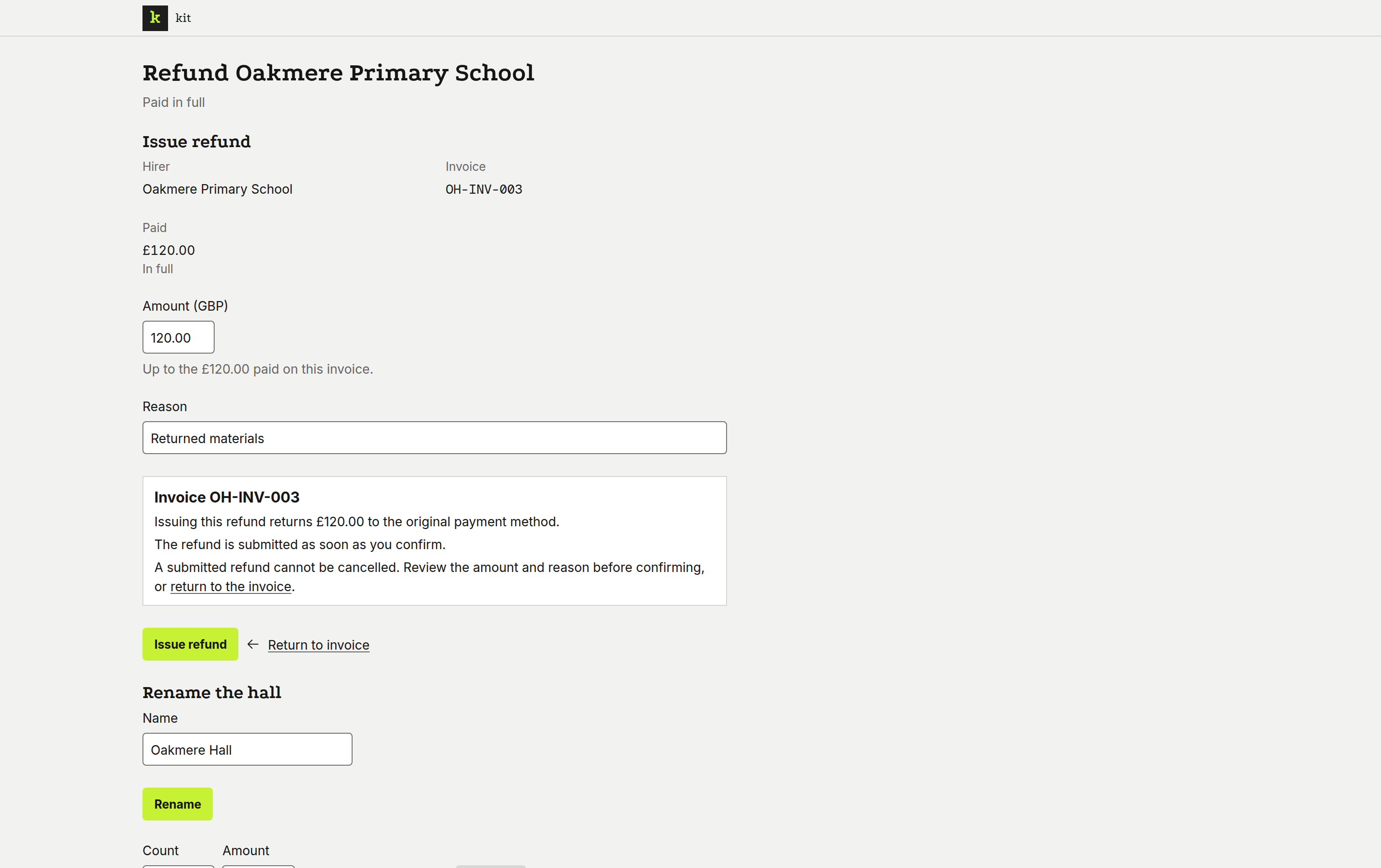 A refund under review, on a desktop