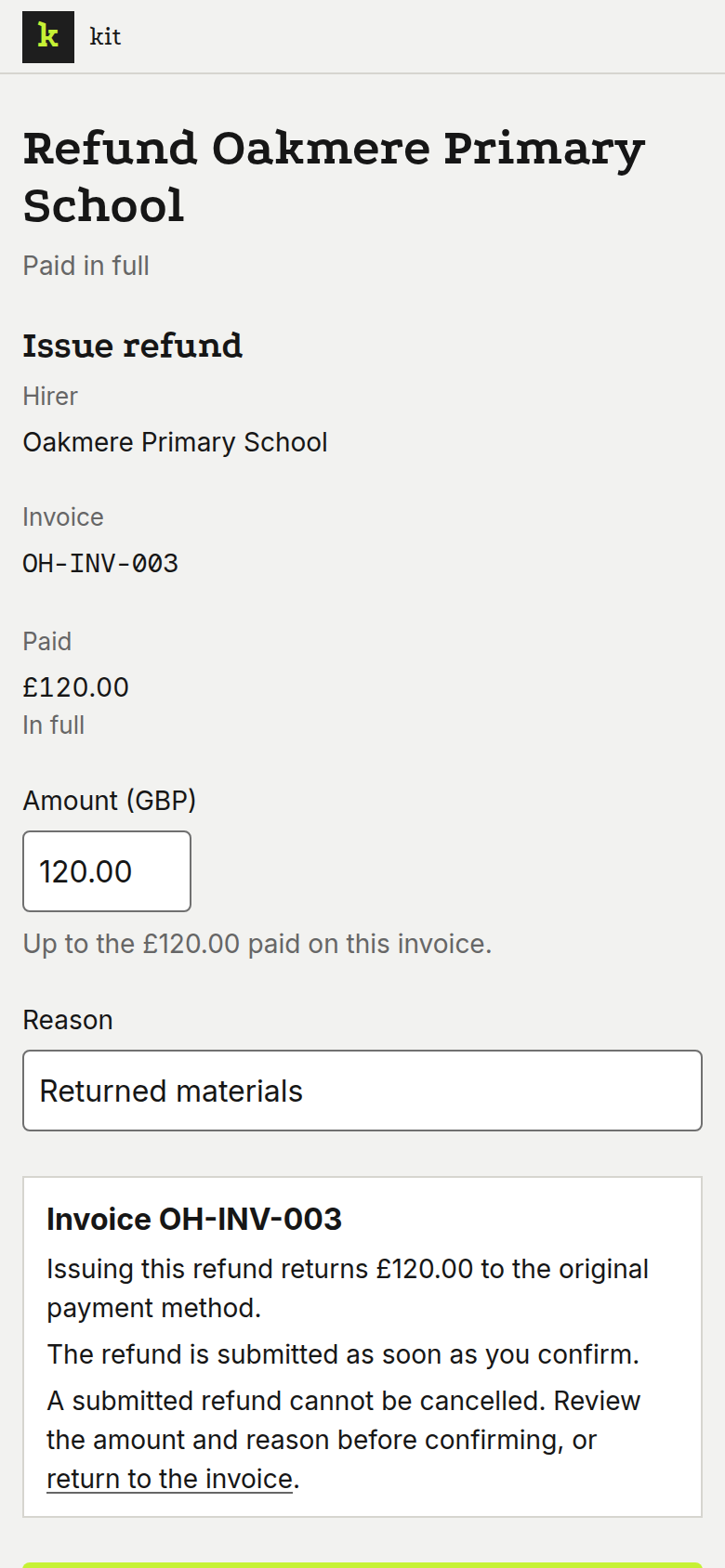 A refund under review, on a phone